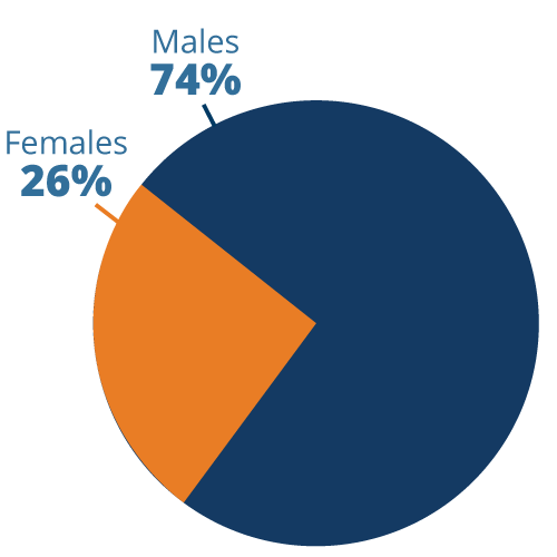 74% of all participants in RSI courses were male and 26% were female