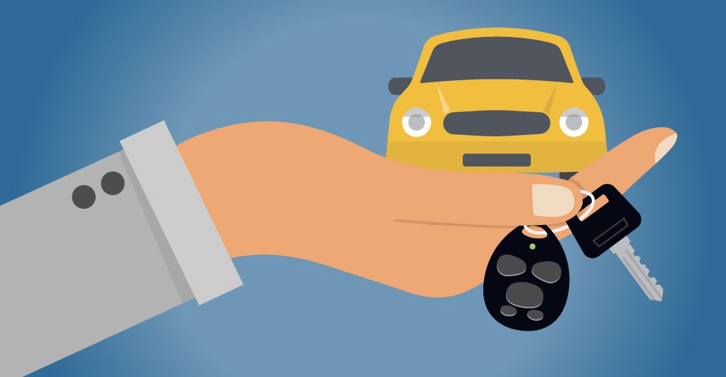 vector image of a hand holding a small car with car keys