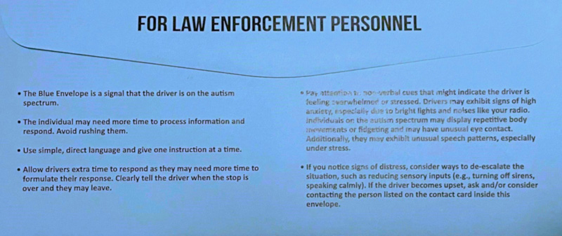 Blue Envelope Program back view of the envelope