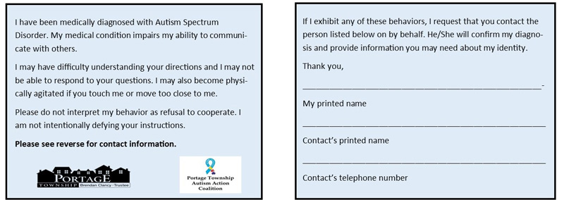 Blue Envelope Program contact card included in the special envelope