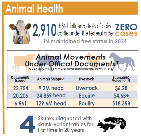 An infographic talking about different facts about Indiana's 2024 animal statistics