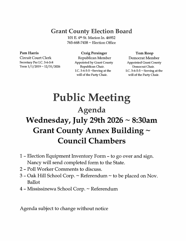 public meeting agenda 2026