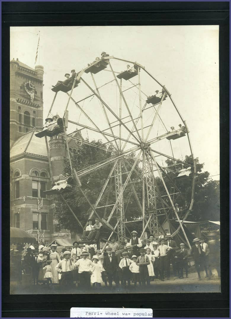 Photo of Courthouse with Flags and Photo of Ferris Wheel