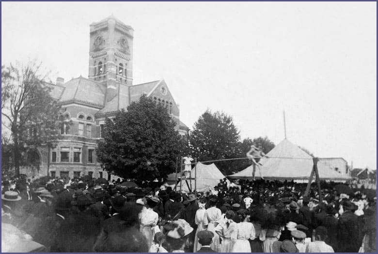 Unknown circus stars perform at the 1907 Albion Street Fair.