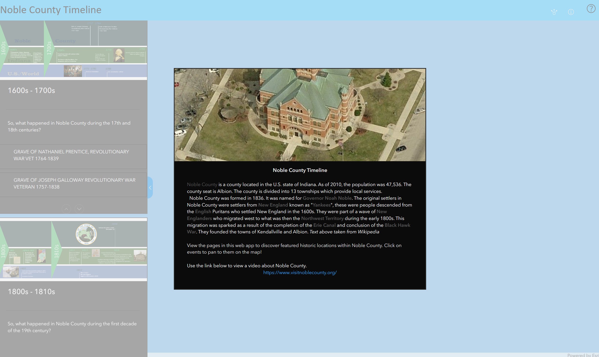 Noble County Timeline Story Map