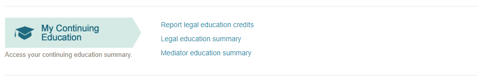 Screen shot of "My Continuing Education" section of portal showing links described below