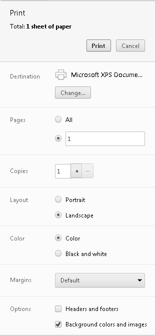 Chrome print settings