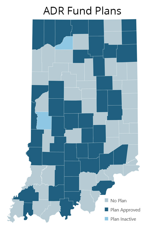 Map of Indiana showing which counties have an ADR fund plan.
