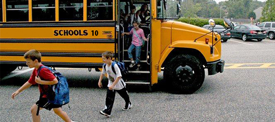 School Safety: Children exiting school bus.