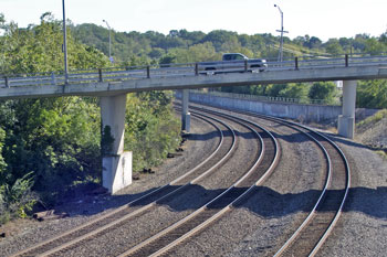 Railroads under bridge
