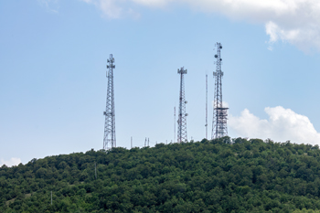 Communications towers on hilltop