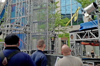 American Ninja Warrior structure inspection with stage scaffolding