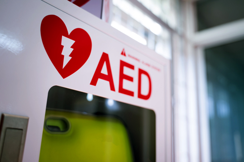 AED in case on wall