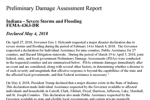 FEMA damage assessment report for 2018 presidential disaster declaration