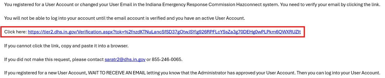 Screenshot of Hazconnect Email Link
