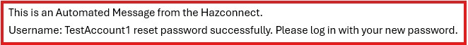 Screenshot of Hazconnect Password Reset Verification Email