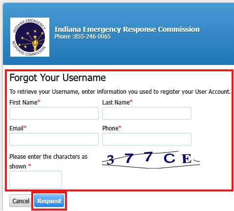 Screenshot of Hazconnect Forgot Your Username