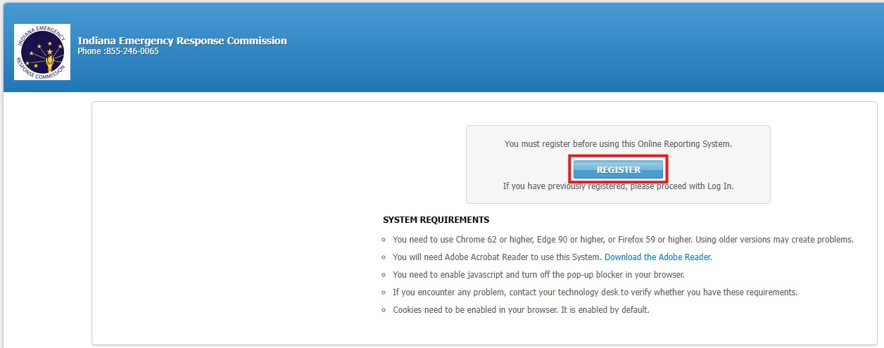 Screenshot of Hazconnect Registration Screen