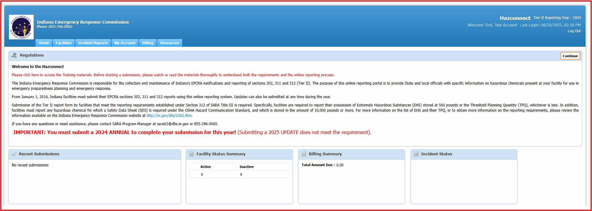 Screenshot of Hazconnect Welcome Screen