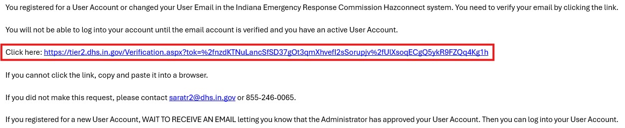 Screenshot of Hazconnect Email Link