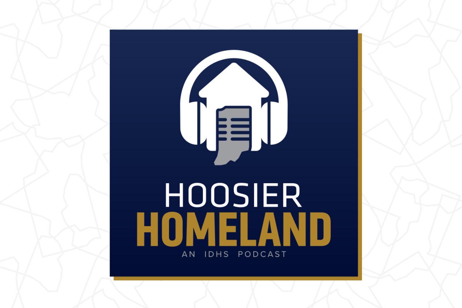 Hoosier Homeland podcast logo with pattern background