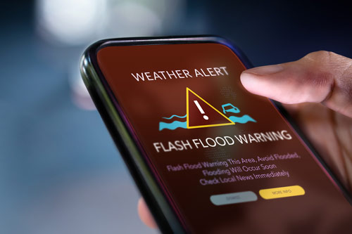 Flood weather alert on phone