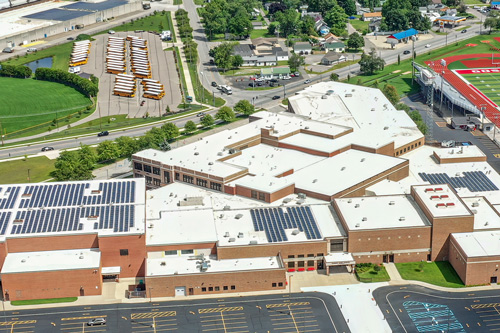Aerial view of high school campus