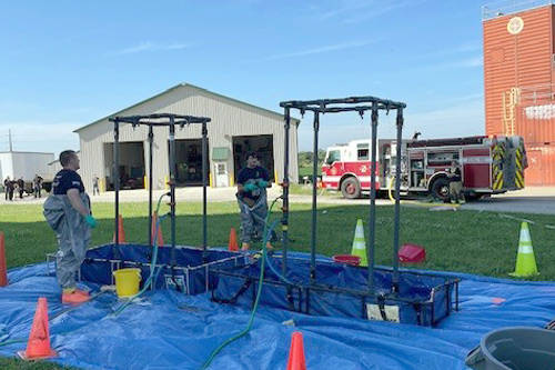 Decontamination shower setup at Tippecanoe County LEPC drill