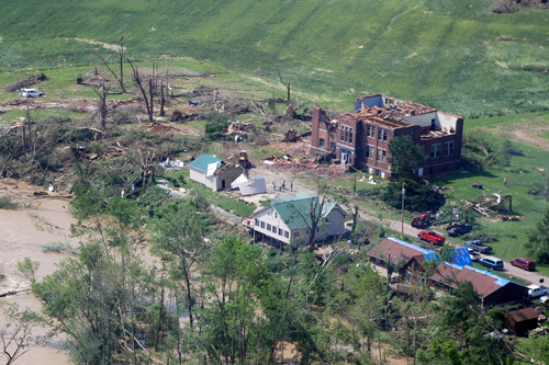 Small town and school damaged by tornado
