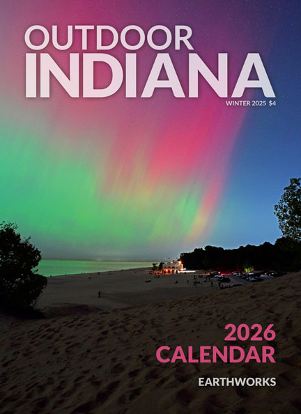  Aurora borealis, commonly called the northern lights, shines on Indiana Dunes State Park.  Photo by John Maxwell.