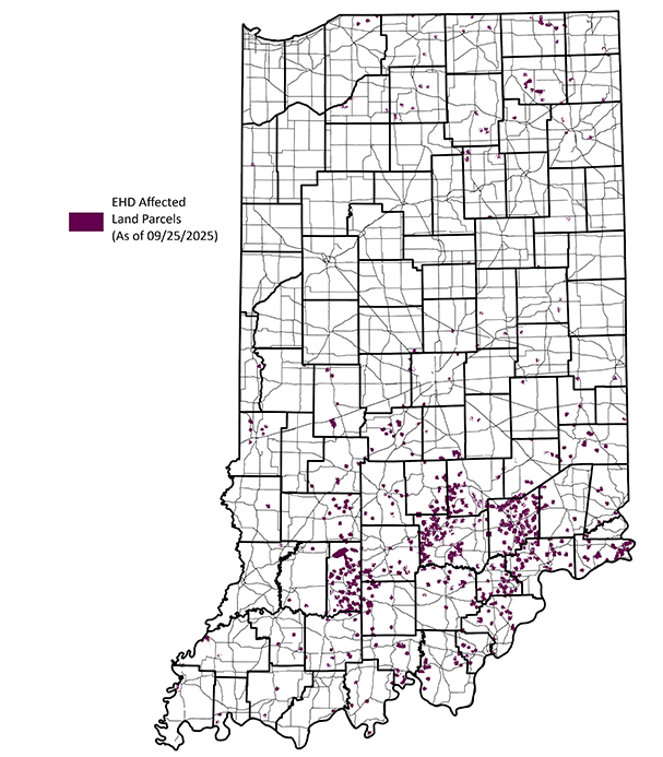 State map showing locations of EHD disease
