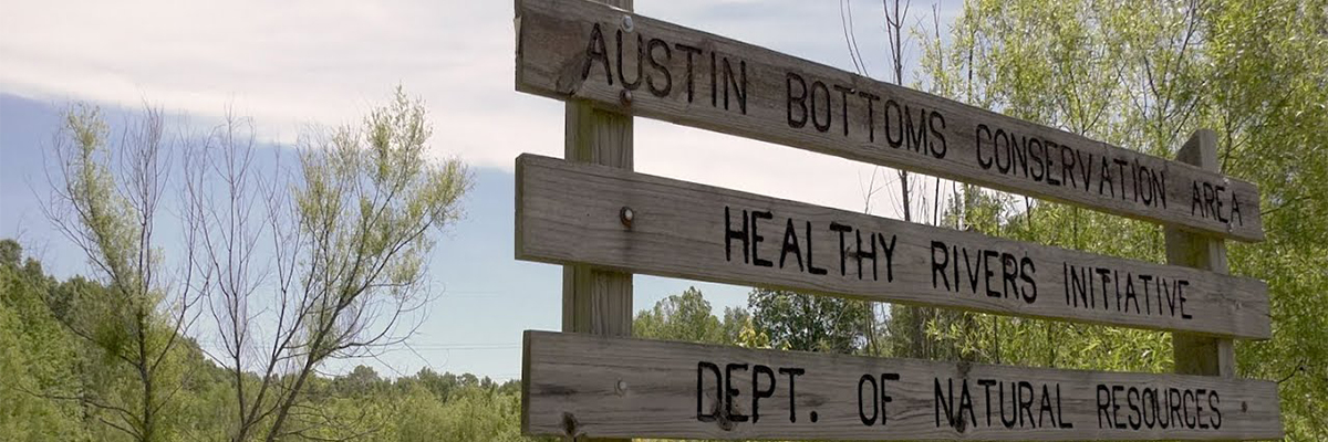 Sign that reads Austin Bottoms Conservation Area