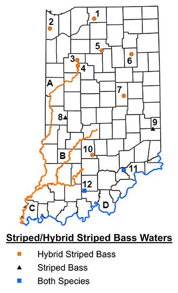 Map of bass waters in Indiana
