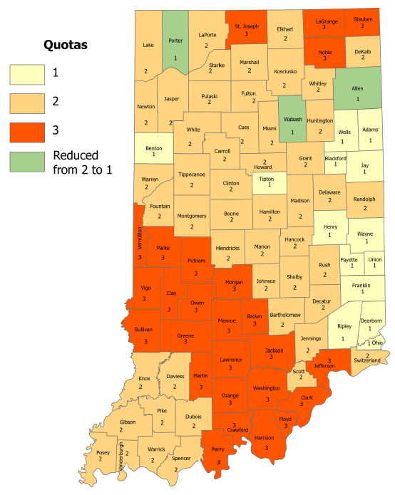 State map showing deer bonus quotas