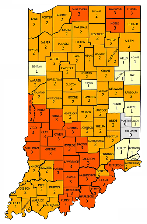 Map showing county antlerless bonus quotas