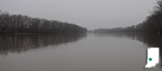 Wide river with trees on shoreline