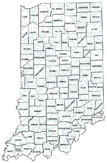 Map of Indiana showing rivers