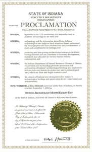 Indiana Archaeology Month Proclamation