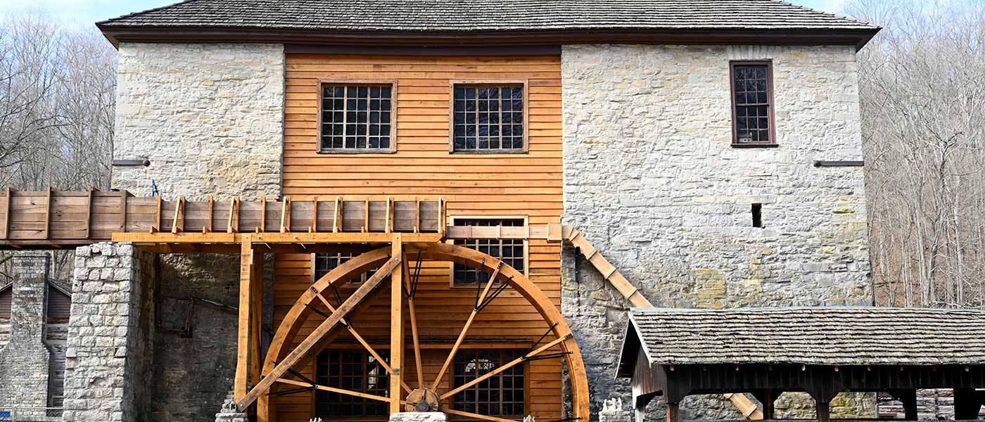 Grist Mill building showing water wheel