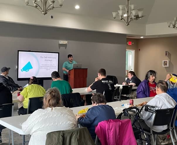 Group attending a presentation.