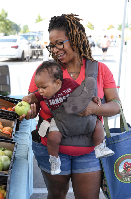 Woman and child at market