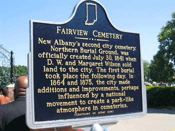 Side one of the marker. Fairview Cemetery is located at 800 East Sixth Street in New Albany.