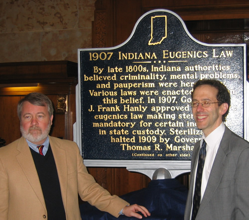 Dr. Paul A. Lombardo, Professor of Law at Georgia State University, and Rep. David Orentlicher, State Representative, with the marker.