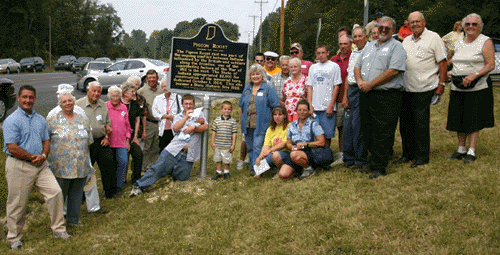 About 75 people participated in the dedication of the new marker at Pigeon Roost State Historic Site. The celebration was combined with a reunion of descendants of the family that originally established the settlement.