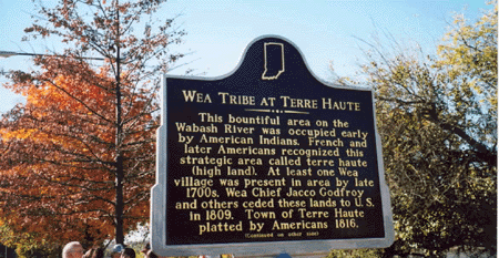 The marker is located in Fairbanks Park, First & Oak Streets, Terre Haute.