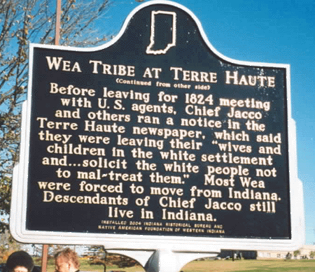 The credit line on the marker reads: Installed 2004 Indiana Historical Bureau and Native American Foundation of Western Indiana