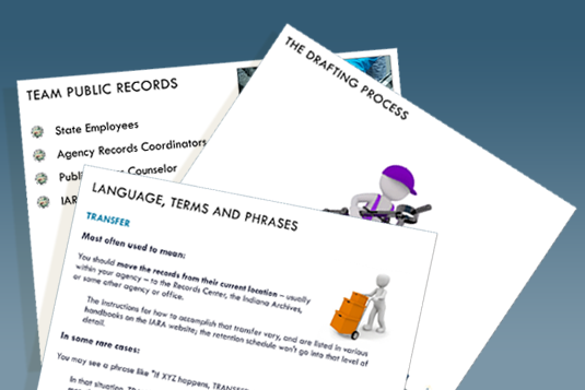 Pile of three slides from a records management training course, with headers reading 