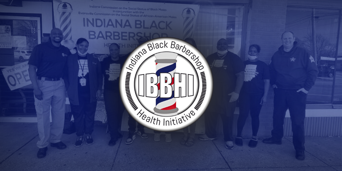 IBBHI logo in front of blue photo of group of people