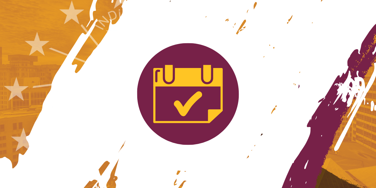 purple and gold graphic of checked calendar icon