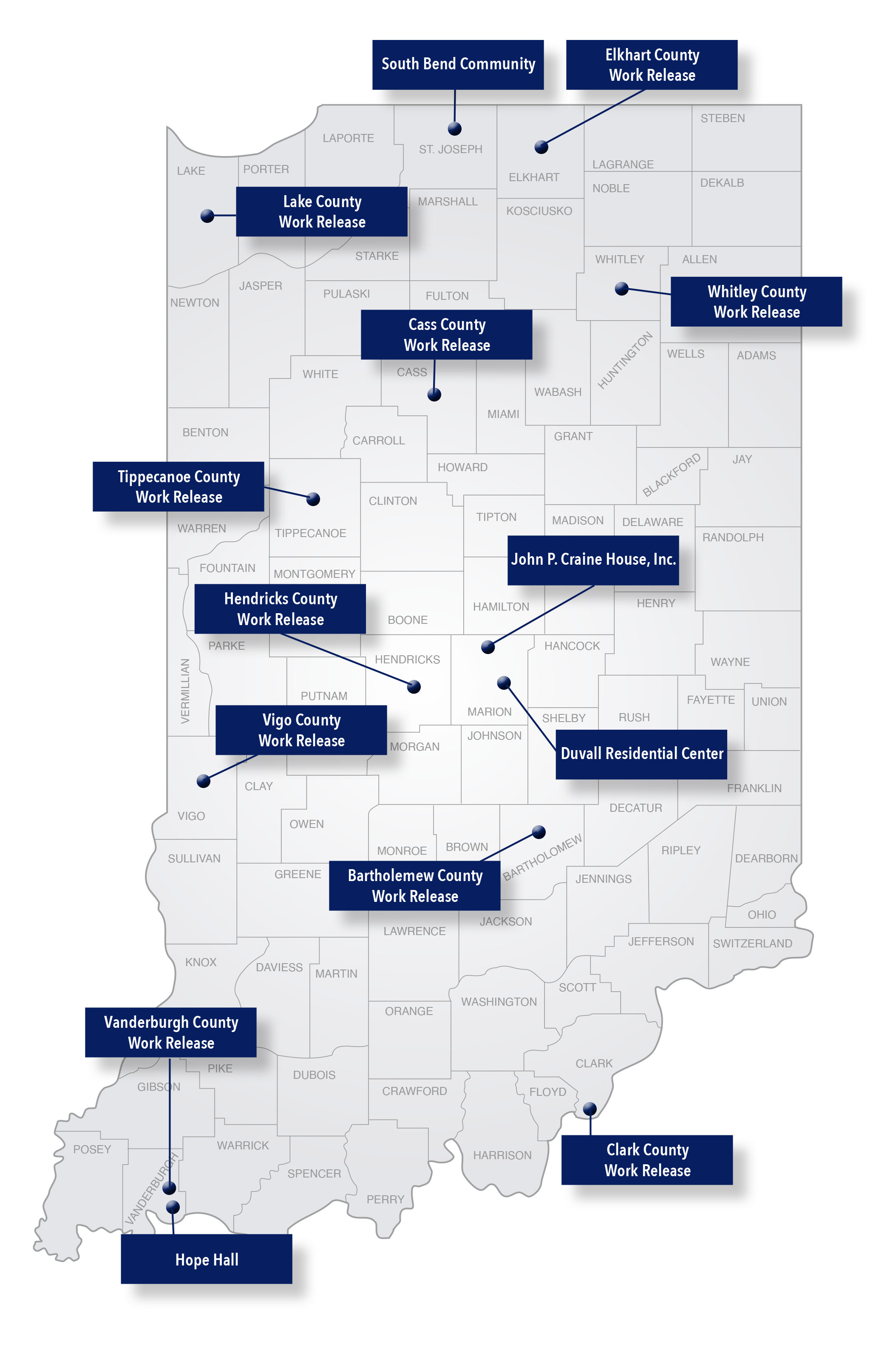 State Map of Work Release Centers